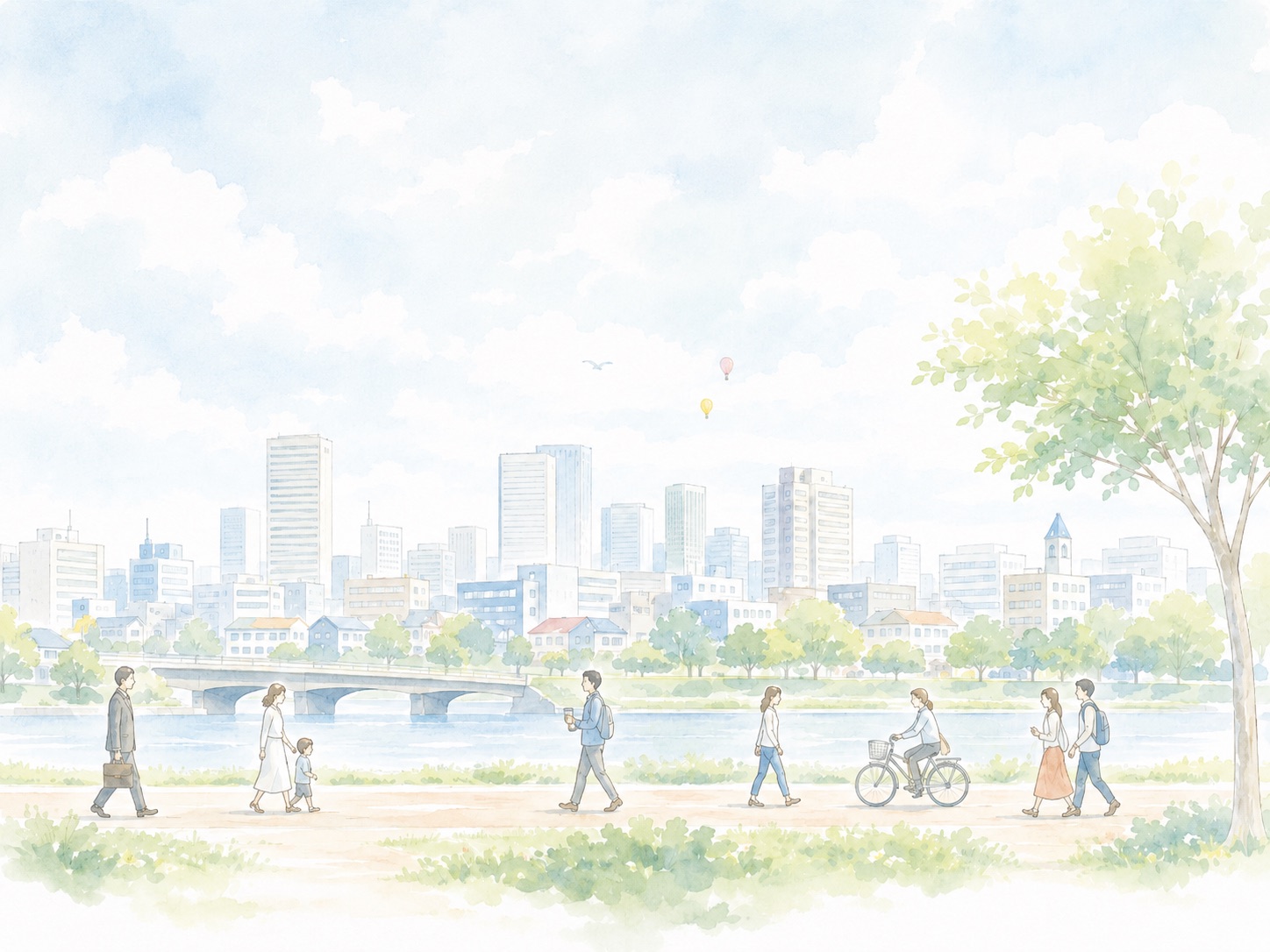 やわらかな水彩で描いた暮らしの風景のイメージイラスト
